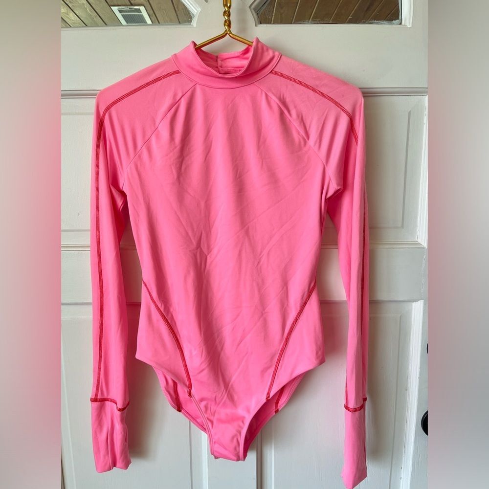 Nwt free people we are hah gloves off pink long sleeve bodysuit swimsuit